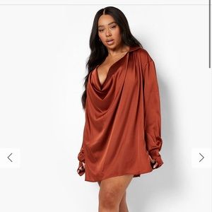 Plus Satin Cowl Neck Dress